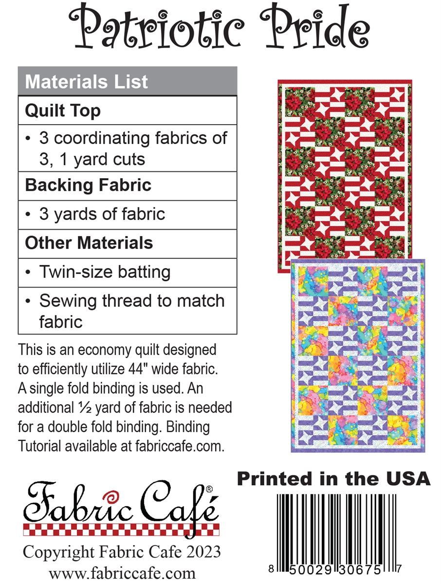  Make it Patriotic with 3 Yard Quilts Book by Donna and Fran for  Fabric Cafe: 0897086000884: Fabric Cafe HAODEMI: Arts, Crafts & Sewing